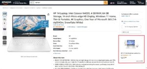 snapshot of an eCommerce page