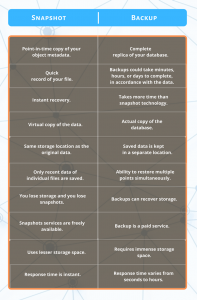 Tabular Comparison of Snapshot and Backup