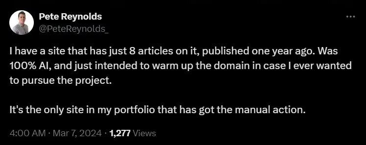 Google Manual Action Update March 2024 on AI Content