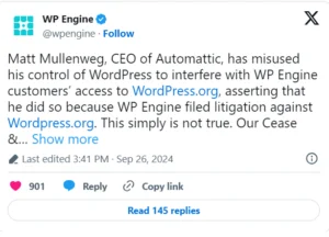 WordPress against WP Engine