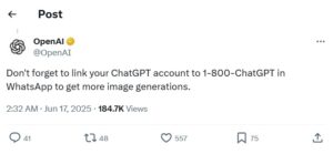 OpenAI post - AI images on WhatsApp using ChatGPT