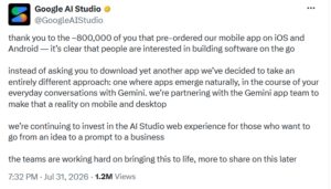 Google AI Studio on X